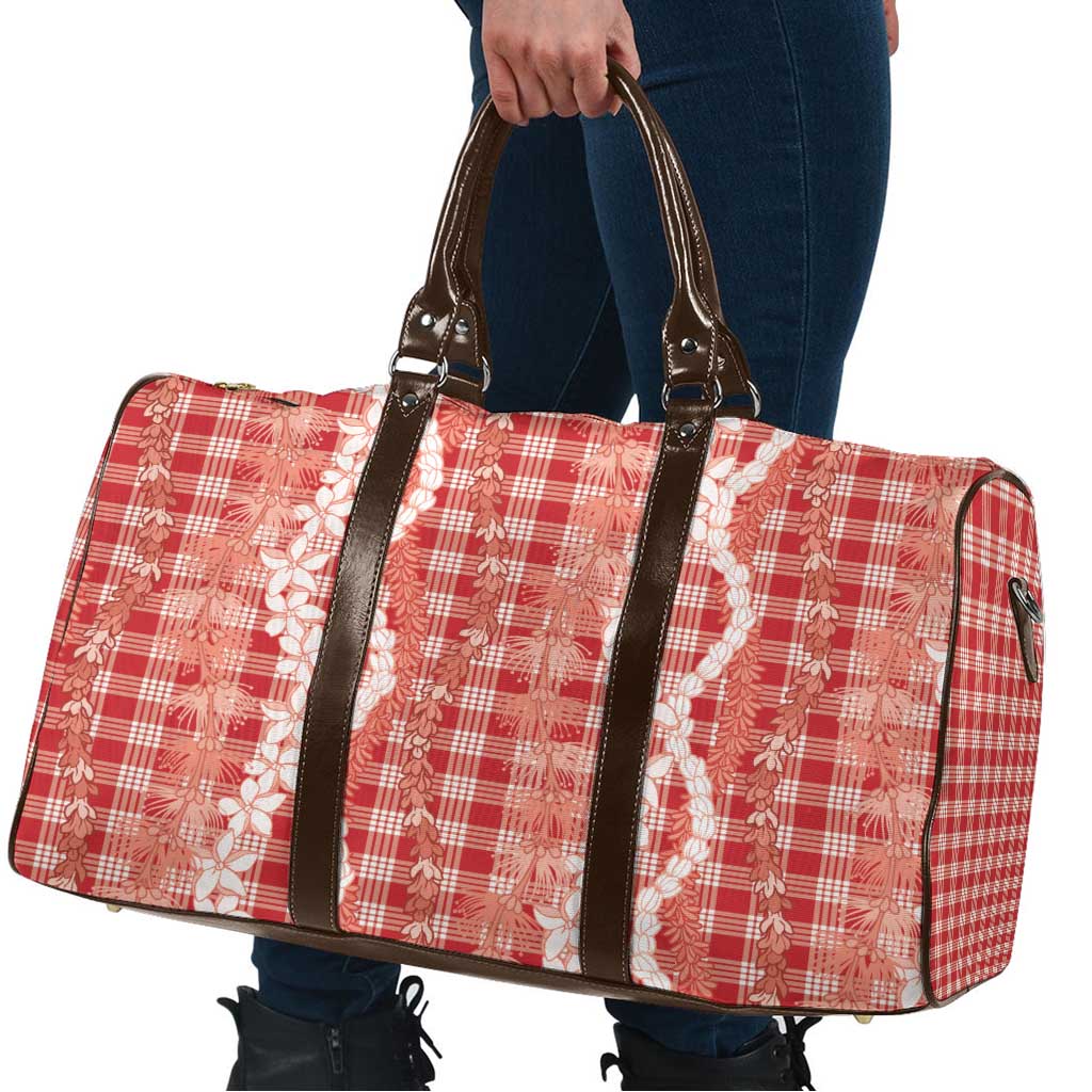 Hawaiian Ohia Lehua Lei Travel Bag Plaid Palaka Ulaula Pattern - Polynesian Pride