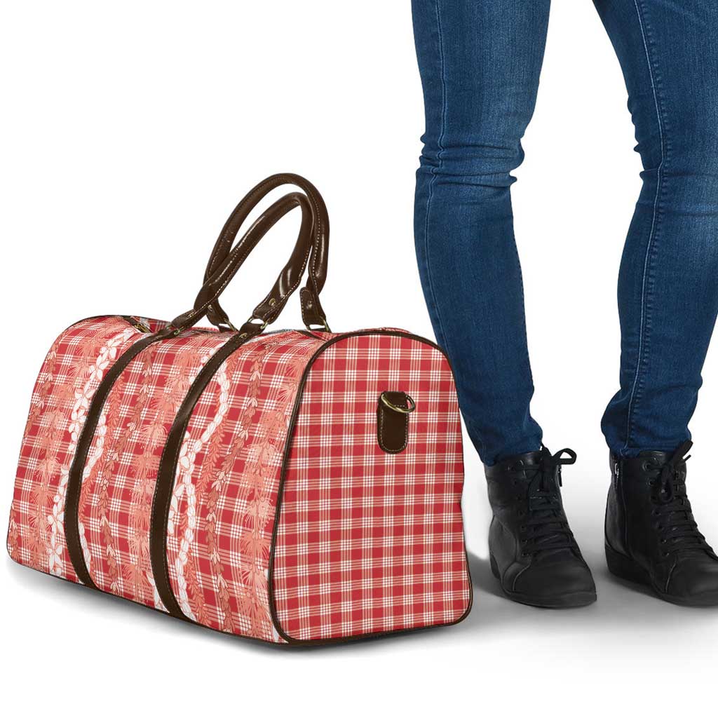 Hawaiian Ohia Lehua Lei Travel Bag Plaid Palaka Ulaula Pattern - Polynesian Pride