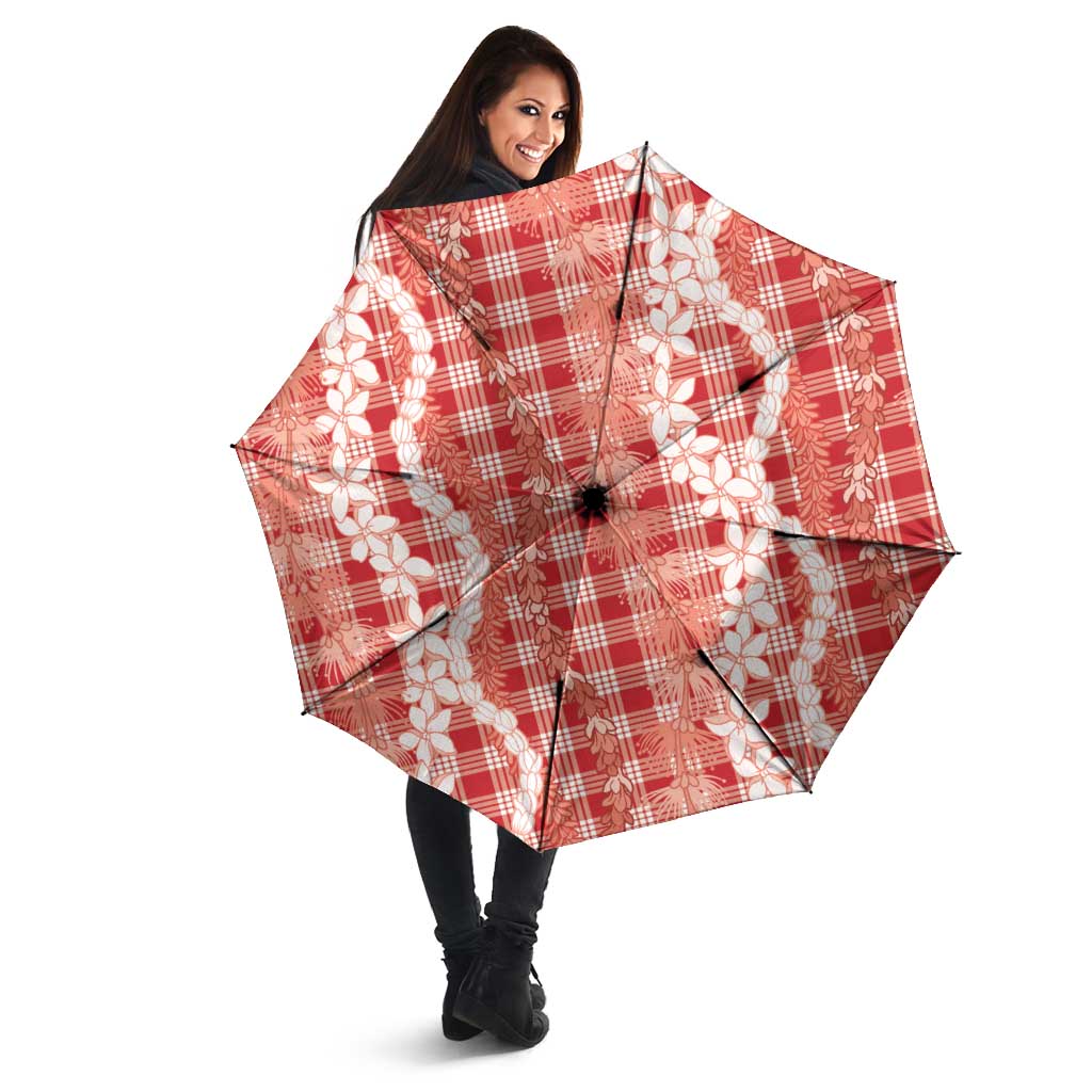 Hawaiian Ohia Lehua Lei Umbrella Plaid Palaka Ulaula Pattern - Polynesian Pride