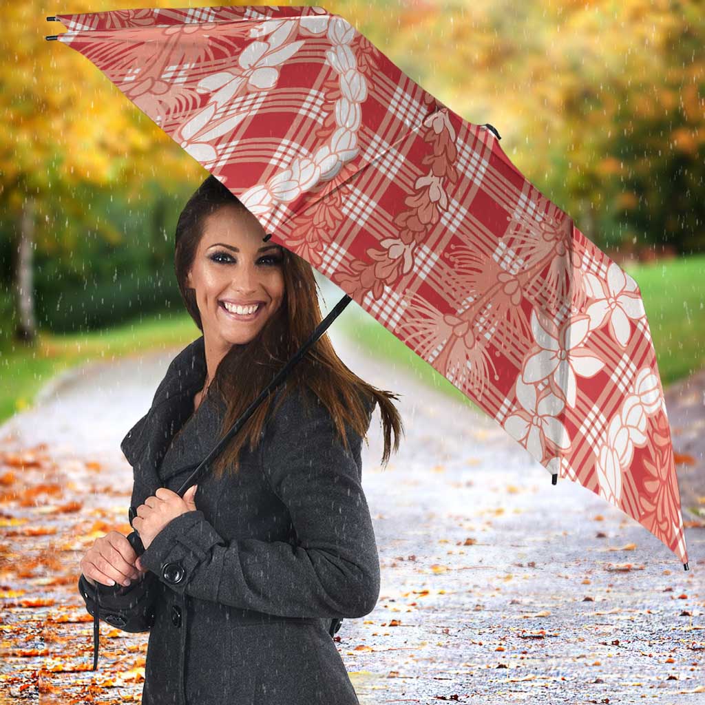 Hawaiian Ohia Lehua Lei Umbrella Plaid Palaka Ulaula Pattern - Polynesian Pride