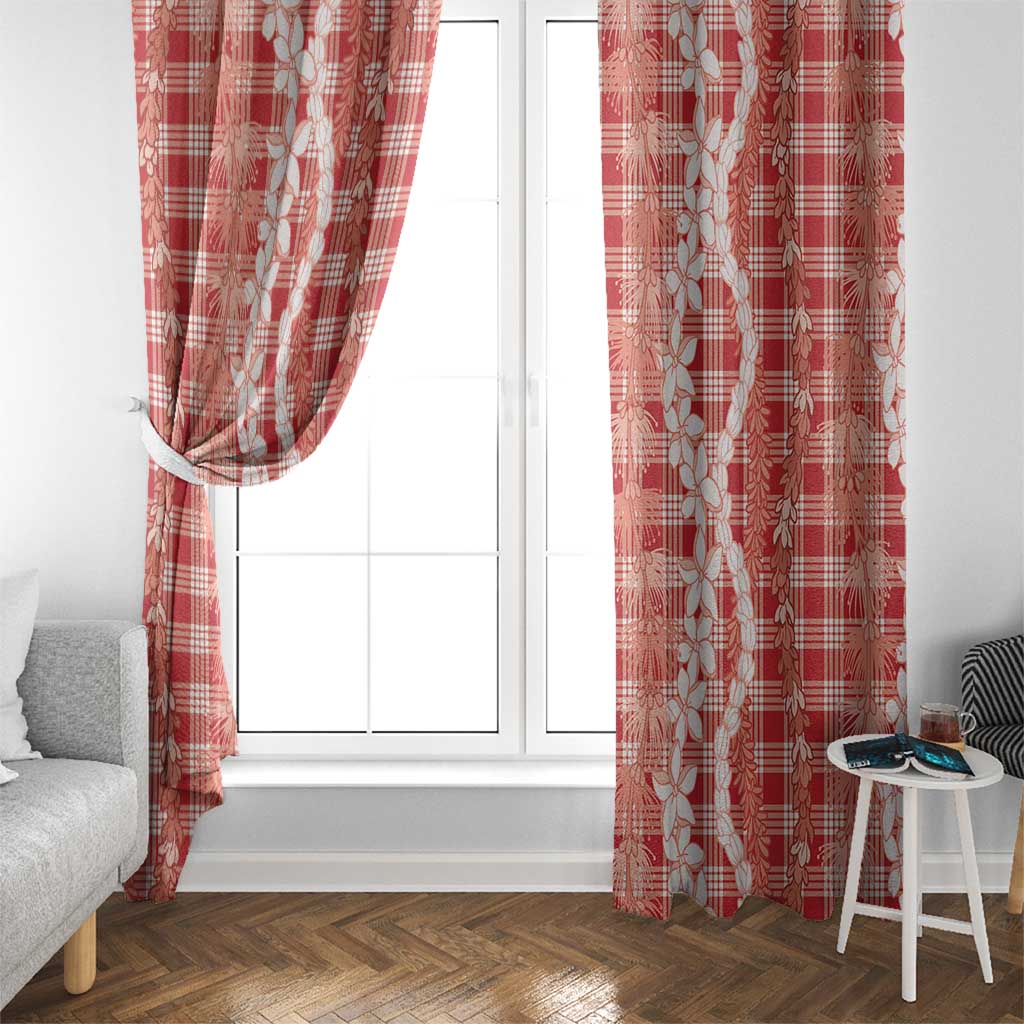 Hawaiian Ohia Lehua Lei Window Curtain Plaid Palaka Ulaula Pattern - Polynesian Pride