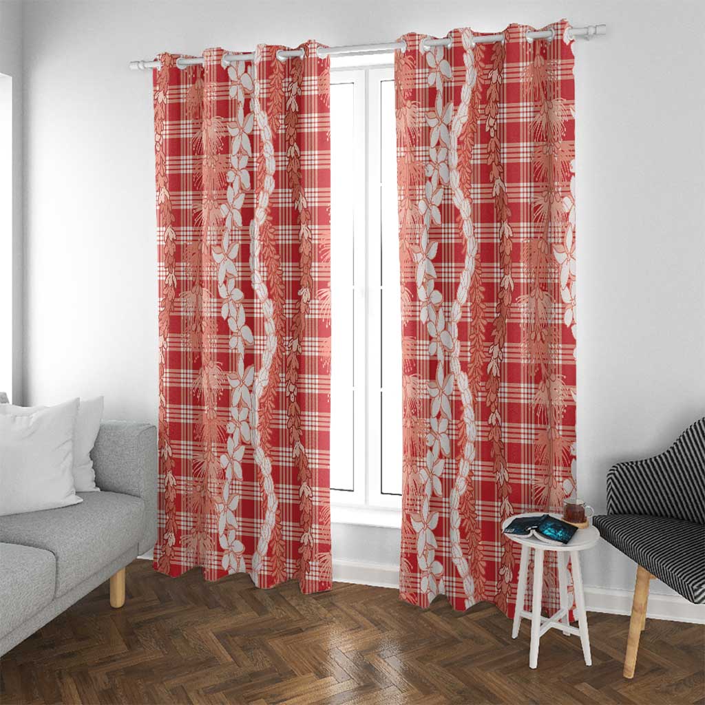Hawaiian Ohia Lehua Lei Window Curtain Plaid Palaka Ulaula Pattern - Polynesian Pride