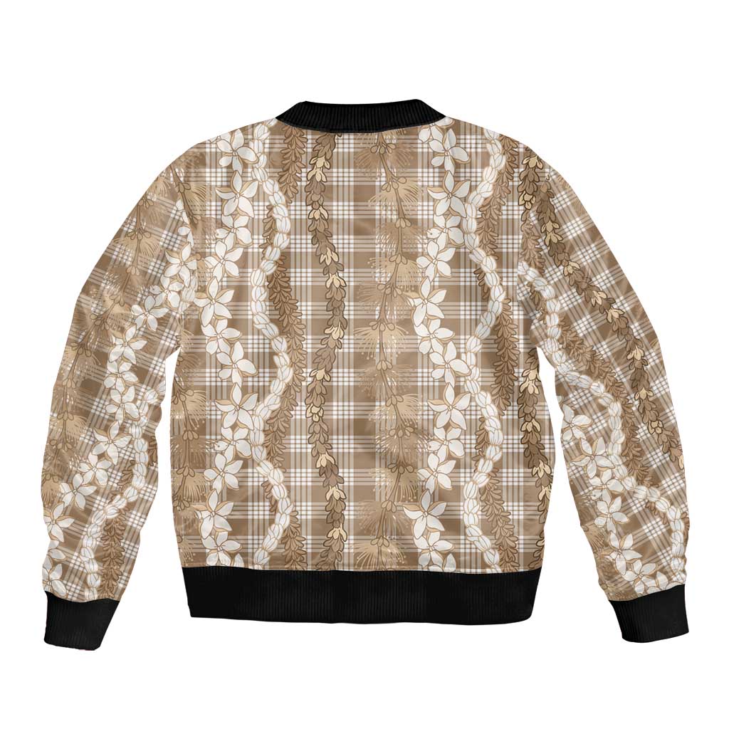 Hawaiian Ohia Lehua Lei Bomber Jacket Plaid Palaka Kalaihaahaa Pattern - Polynesian Pride