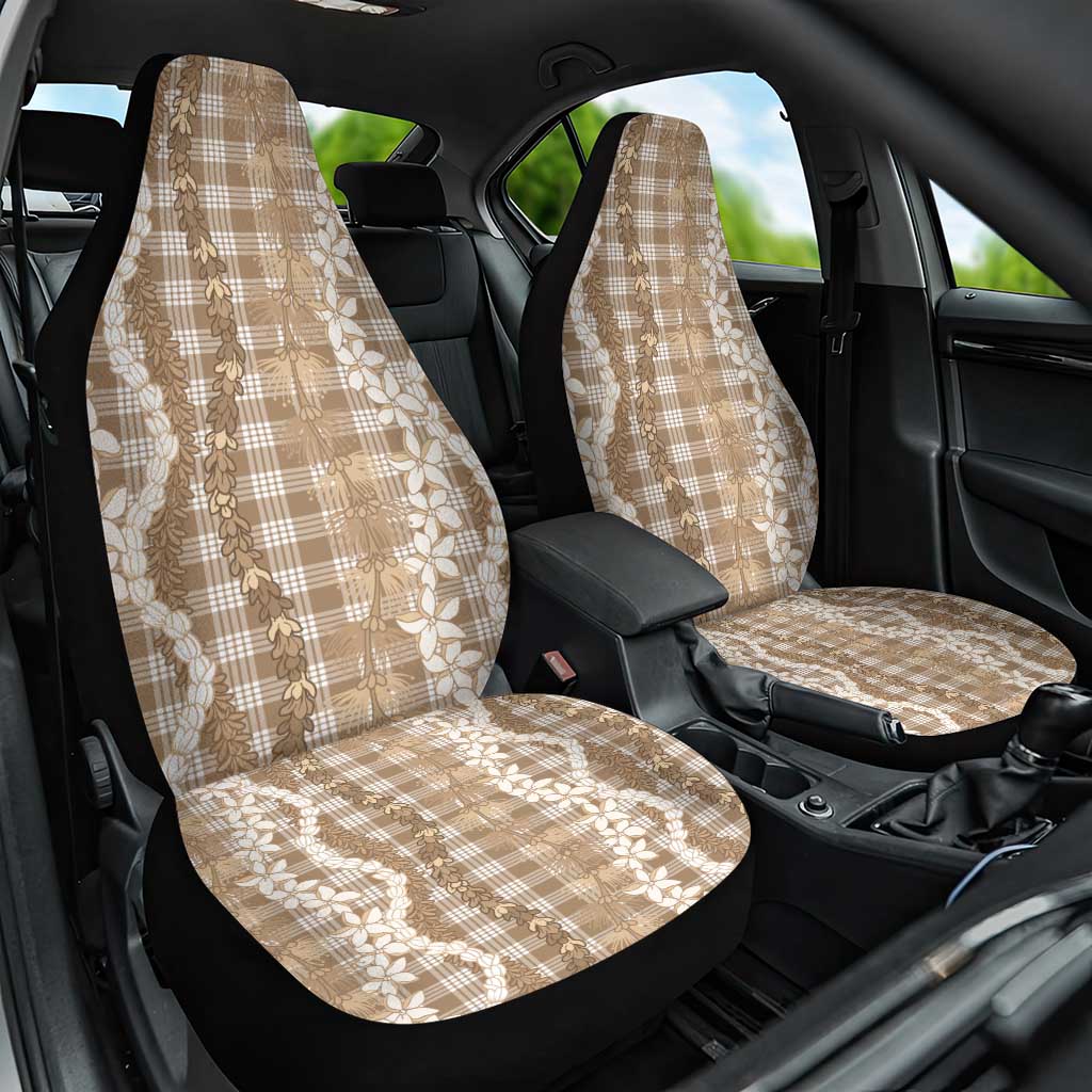 Hawaiian Ohia Lehua Lei Car Seat Cover Plaid Palaka Kalaihaahaa Pattern LT9 One Size Tan - Polynesian Pride