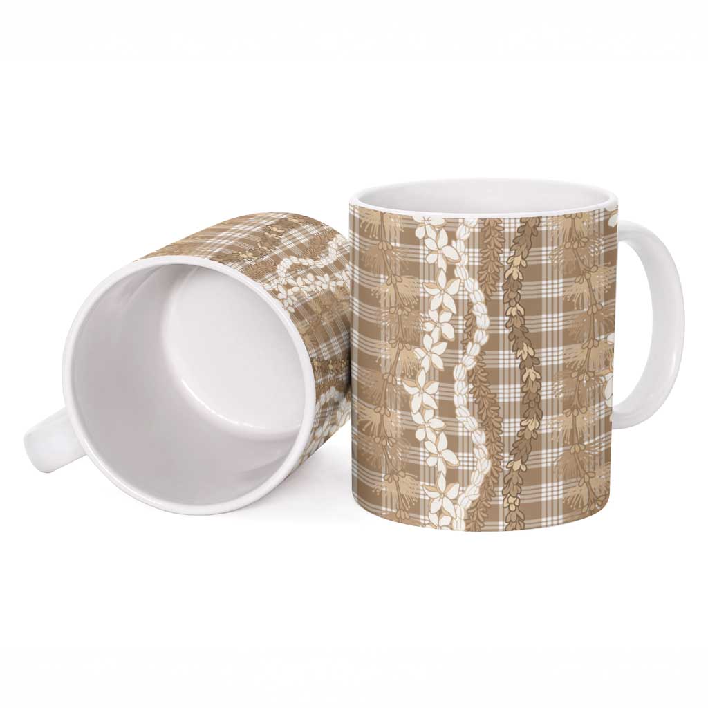 Hawaiian Ohia Lehua Lei Ceramic Mug Plaid Palaka Kalaihaahaa Pattern - Polynesian Pride