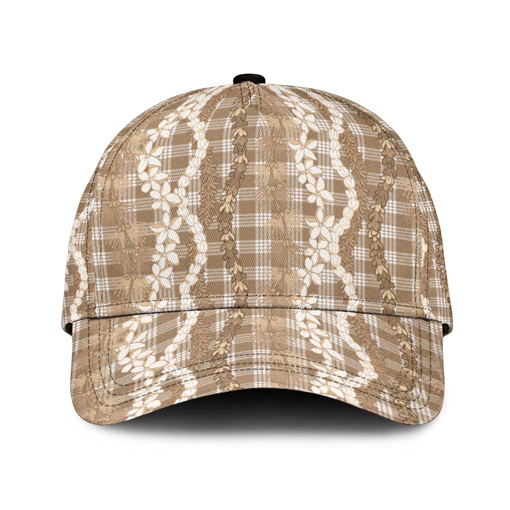 Hawaiian Ohia Lehua Lei Classic Cap Plaid Palaka Kalaihaahaa Pattern LT9 Universal Fit Tan - Polynesian Pride