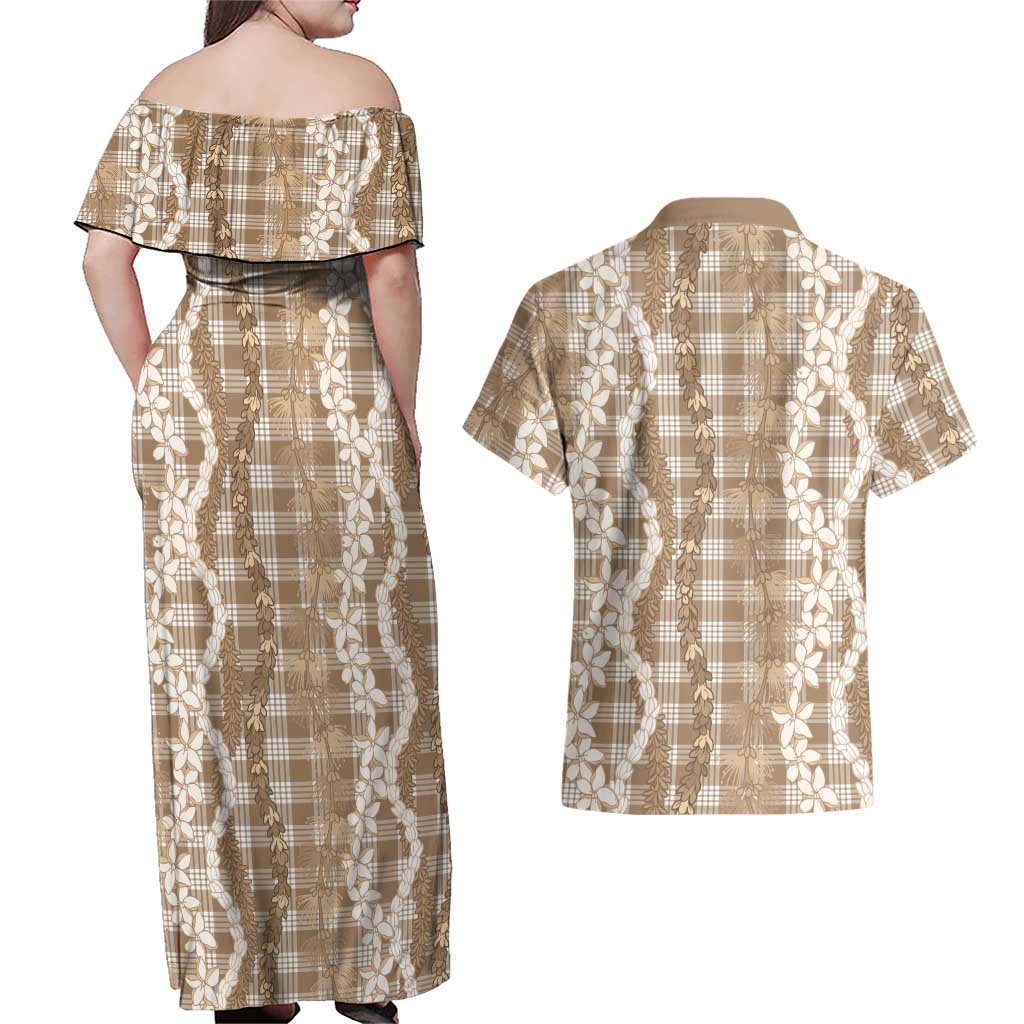 Hawaiian Ohia Lehua Lei Couples Matching Off Shoulder Maxi Dress and Hawaiian Shirt Plaid Palaka Kalaihaahaa Pattern LT9 - Polynesian Pride