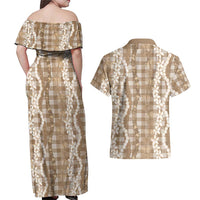 Hawaiian Ohia Lehua Lei Couples Matching Off Shoulder Maxi Dress and Hawaiian Shirt Plaid Palaka Kalaihaahaa Pattern LT9 - Polynesian Pride