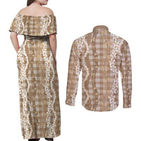 Hawaiian Ohia Lehua Lei Couples Matching Off Shoulder Maxi Dress and Long Sleeve Button Shirt Plaid Palaka Kalaihaahaa Pattern LT9 - Polynesian Pride