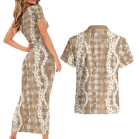 Hawaiian Ohia Lehua Lei Couples Matching Short Sleeve Bodycon Dress and Hawaiian Shirt Plaid Palaka Kalaihaahaa Pattern LT9 - Polynesian Pride