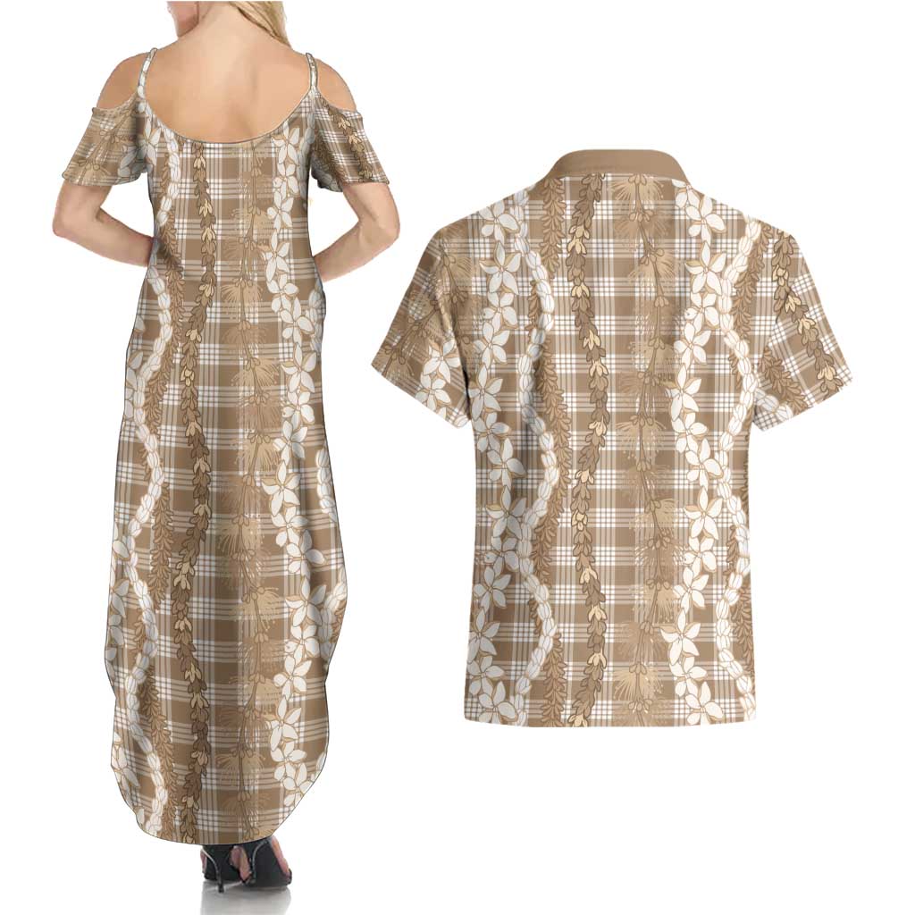 Hawaiian Ohia Lehua Lei Couples Matching Summer Maxi Dress and Hawaiian Shirt Plaid Palaka Kalaihaahaa Pattern LT9 - Polynesian Pride