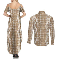 Hawaiian Ohia Lehua Lei Couples Matching Summer Maxi Dress and Long Sleeve Button Shirt Plaid Palaka Kalaihaahaa Pattern LT9 - Polynesian Pride