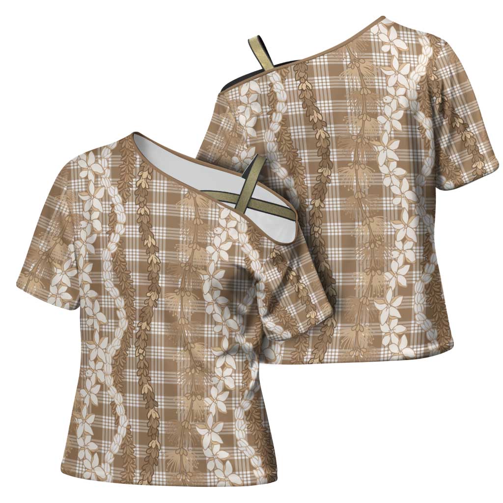 Hawaiian Ohia Lehua Lei Cross Shoulder Shirt Plaid Palaka Kalaihaahaa Pattern - Polynesian Pride
