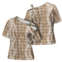 Hawaiian Ohia Lehua Lei Cross Shoulder Shirt Plaid Palaka Kalaihaahaa Pattern - Polynesian Pride