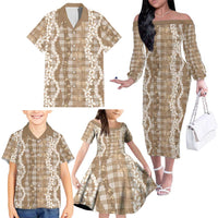 Hawaiian Ohia Lehua Lei Family Matching Off The Shoulder Long Sleeve Dress and Hawaiian Shirt Plaid Palaka Kalaihaahaa Pattern LT9 - Polynesian Pride