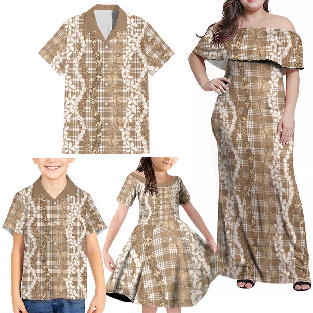 Hawaiian Ohia Lehua Lei Family Matching Off Shoulder Maxi Dress and Hawaiian Shirt Plaid Palaka Kalaihaahaa Pattern LT9 - Polynesian Pride