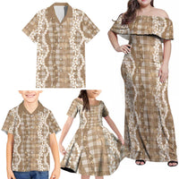 Hawaiian Ohia Lehua Lei Family Matching Off Shoulder Maxi Dress and Hawaiian Shirt Plaid Palaka Kalaihaahaa Pattern LT9 - Polynesian Pride