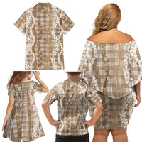 Hawaiian Ohia Lehua Lei Family Matching Off Shoulder Short Dress and Hawaiian Shirt Plaid Palaka Kalaihaahaa Pattern LT9 - Polynesian Pride