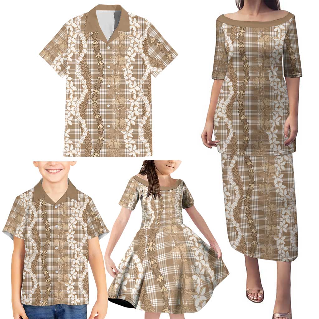 Hawaiian Ohia Lehua Lei Family Matching Puletasi and Hawaiian Shirt Plaid Palaka Kalaihaahaa Pattern - Polynesian Pride