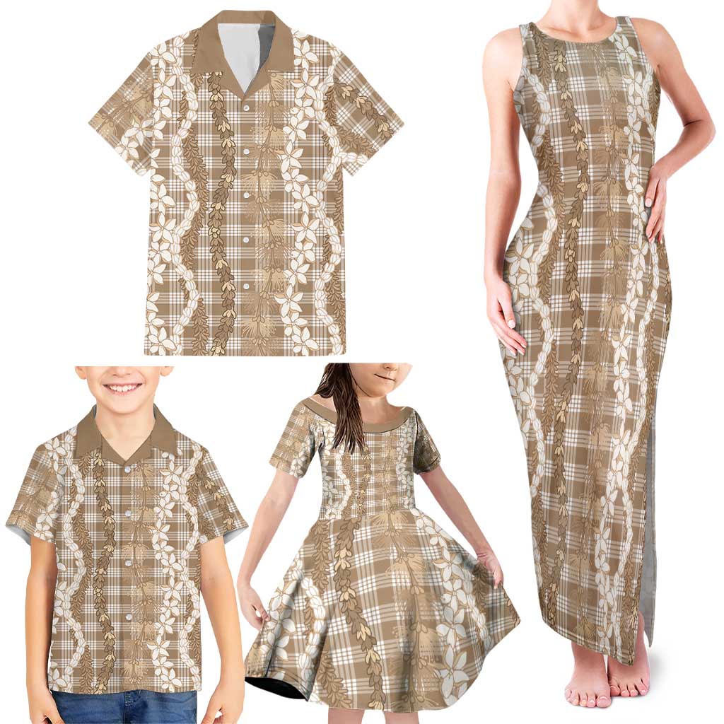 Hawaiian Ohia Lehua Lei Family Matching Tank Maxi Dress and Hawaiian Shirt Plaid Palaka Kalaihaahaa Pattern - Polynesian Pride