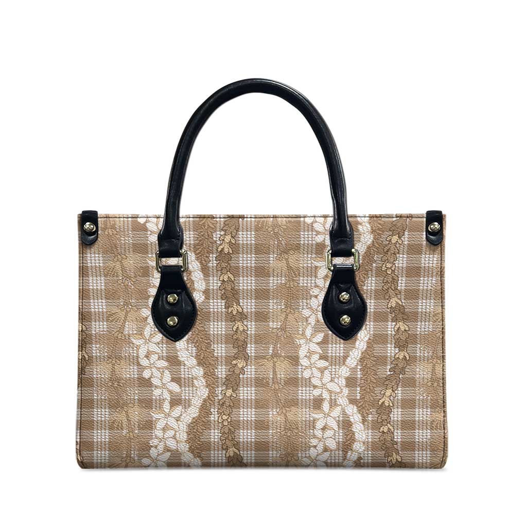 Hawaiian Ohia Lehua Lei Leather Bag Plaid Palaka Kalaihaahaa Pattern - Polynesian Pride