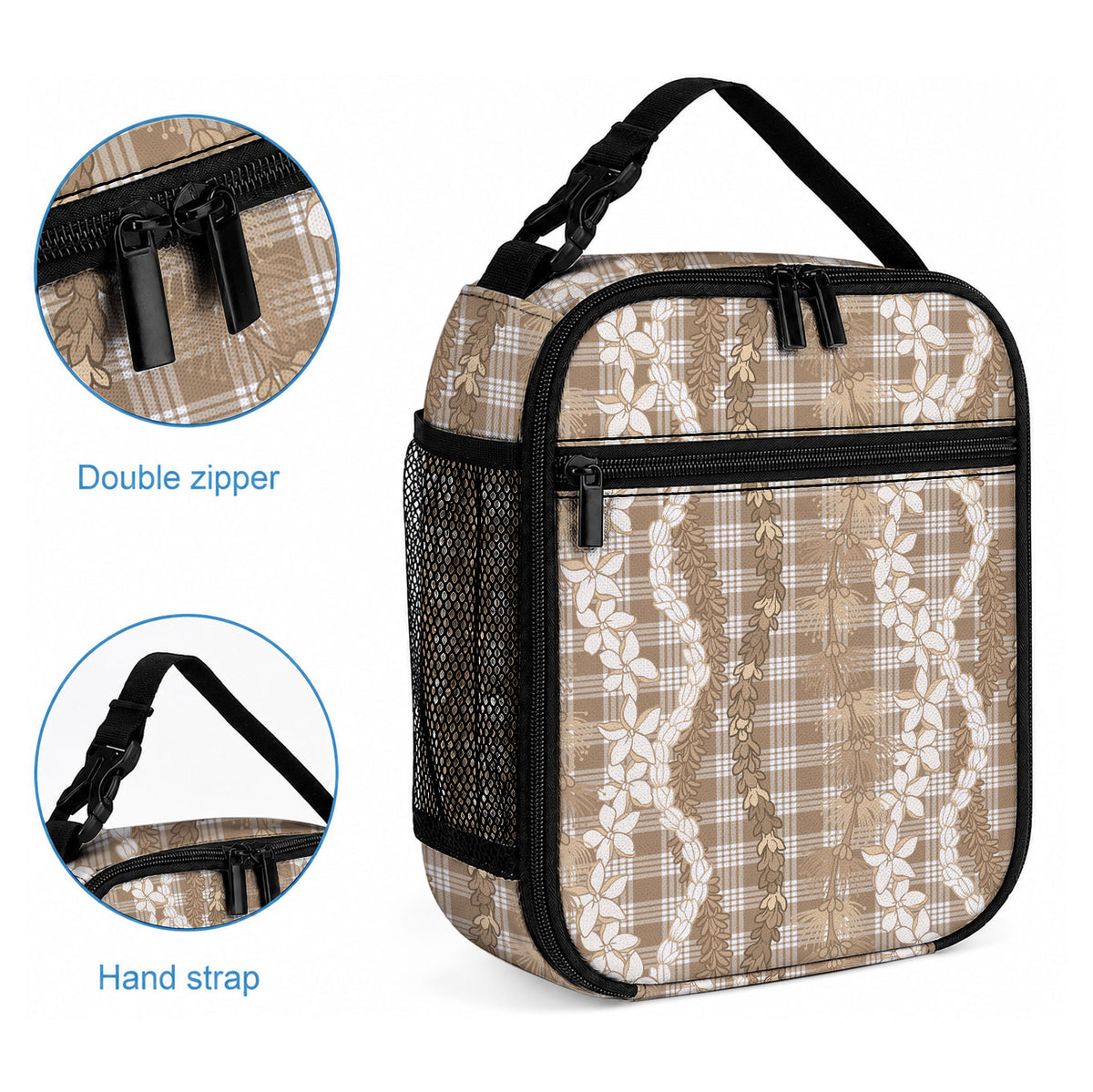 Hawaiian Ohia Lehua Lei Lunch Bag Plaid Palaka Kalaihaahaa Pattern