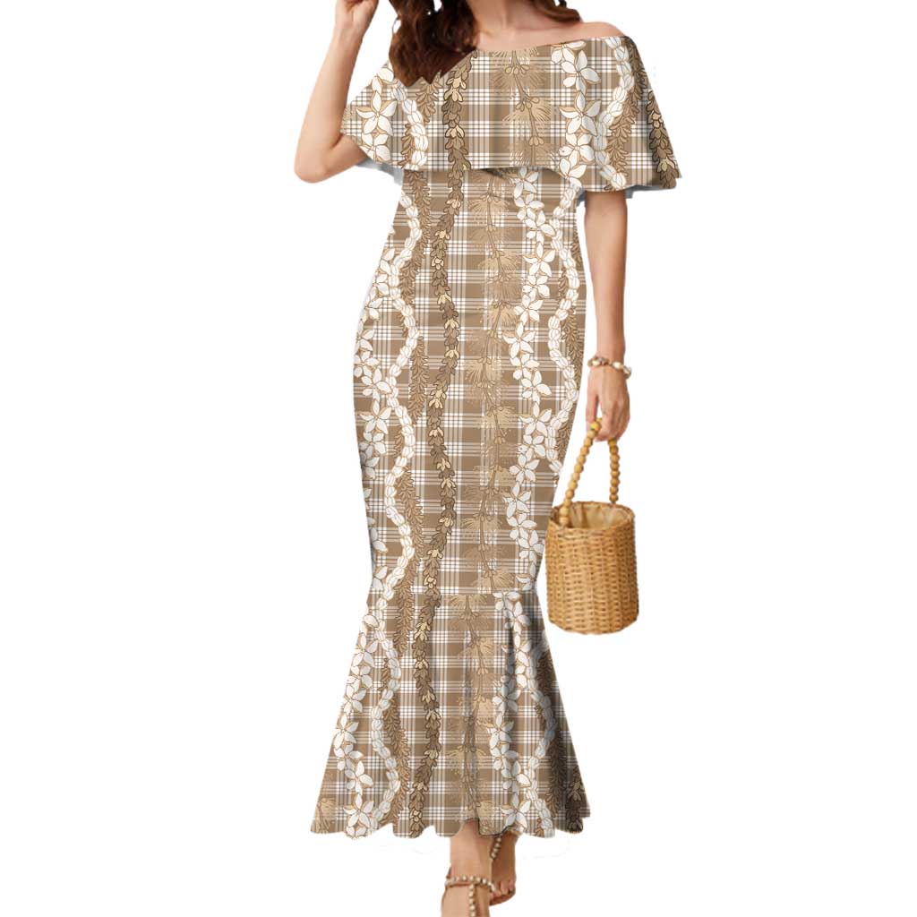Hawaiian Ohia Lehua Lei Mermaid Dress Plaid Palaka Kalaihaahaa Pattern - Polynesian Pride