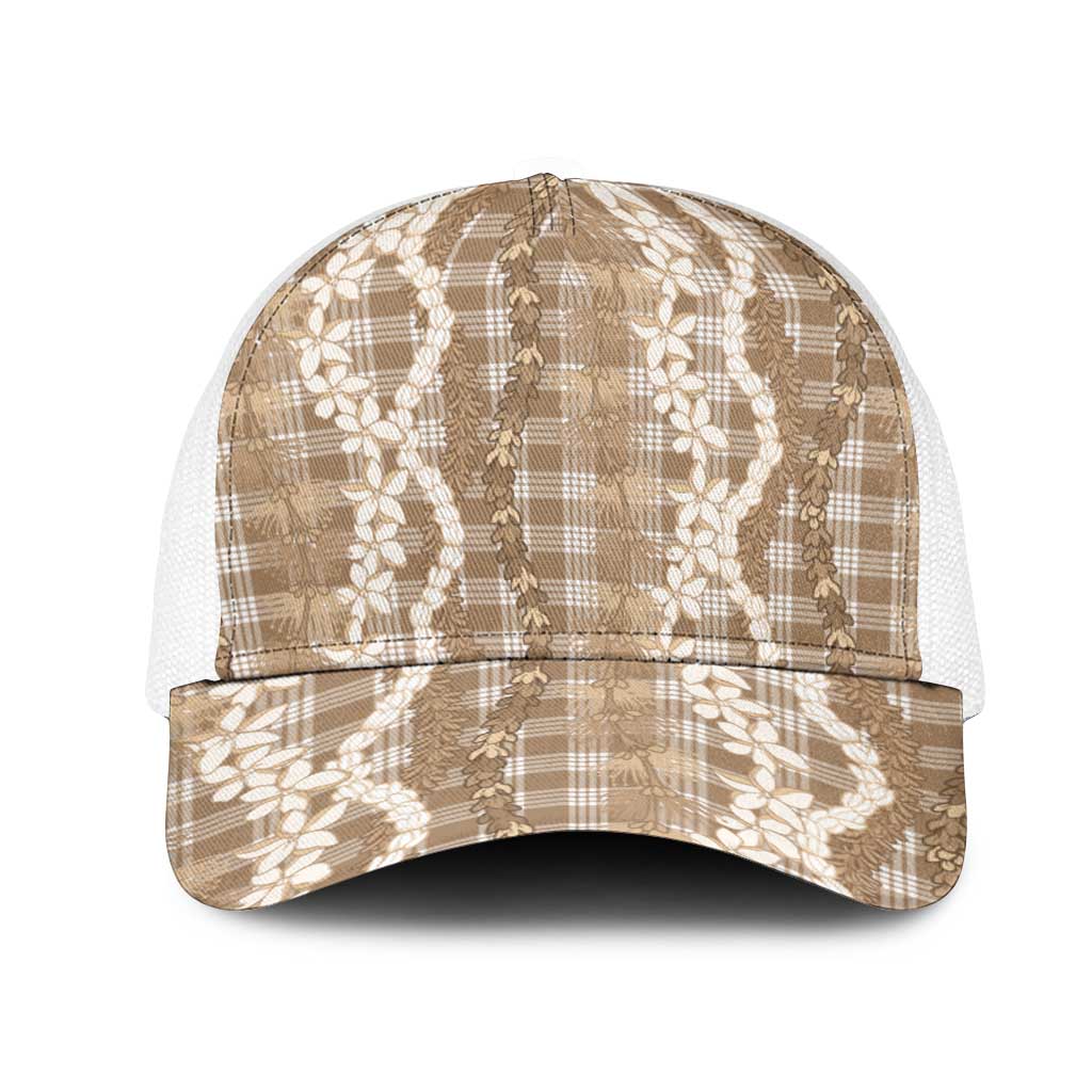 Hawaiian Ohia Lehua Lei Mesh Trucker Cap Plaid Palaka Kalaihaahaa Pattern - Polynesian Pride