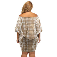Hawaiian Ohia Lehua Lei Off Shoulder Short Dress Plaid Palaka Kalaihaahaa Pattern - Polynesian Pride