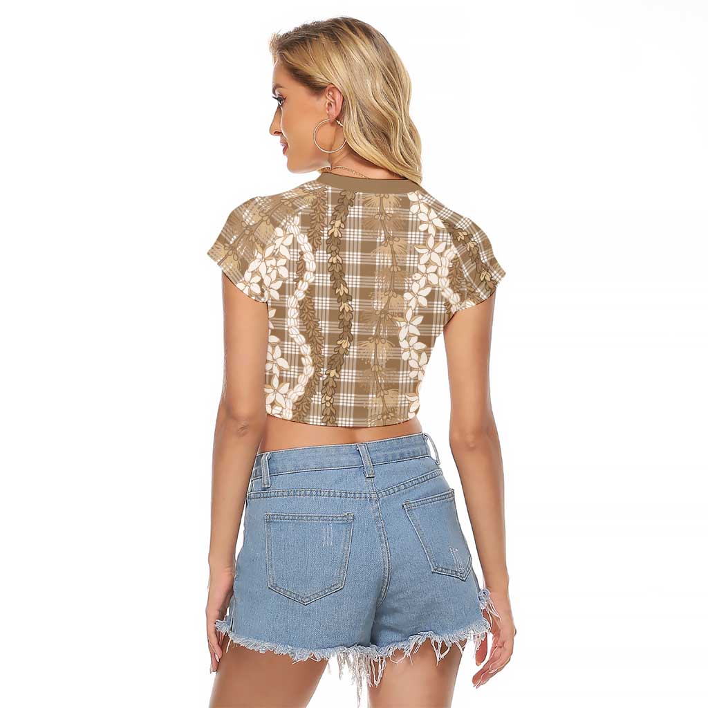 Hawaiian Ohia Lehua Lei Raglan Cropped T Shirt Plaid Palaka Kalaihaahaa Pattern - Polynesian Pride