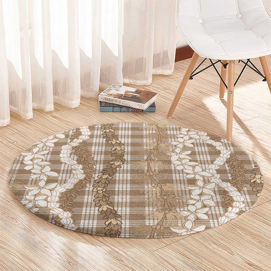 Hawaiian Ohia Lehua Lei Round Carpet Plaid Palaka Kalaihaahaa Pattern - Polynesian Pride