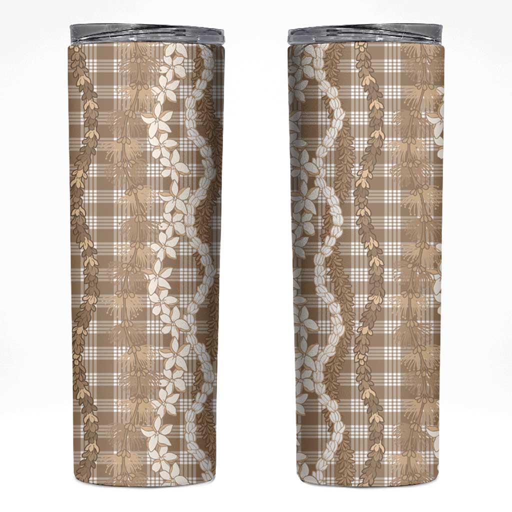 Hawaiian Ohia Lehua Lei Skinny Tumbler Plaid Palaka Kalaihaahaa Pattern LT9 Tan - Polynesian Pride