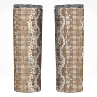 Hawaiian Ohia Lehua Lei Skinny Tumbler Plaid Palaka Kalaihaahaa Pattern LT9 Tan - Polynesian Pride