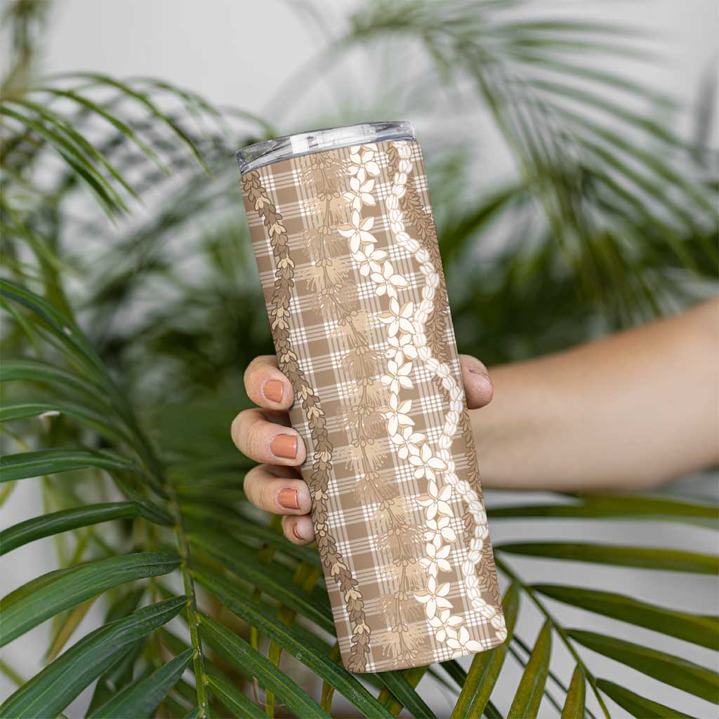 Hawaiian Ohia Lehua Lei Skinny Tumbler Plaid Palaka Kalaihaahaa Pattern LT9 - Polynesian Pride