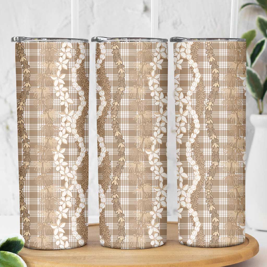 Hawaiian Ohia Lehua Lei Skinny Tumbler Plaid Palaka Kalaihaahaa Pattern LT9 - Polynesian Pride