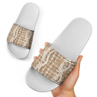 Hawaiian Ohia Lehua Lei Slide Sandals Plaid Palaka Kalaihaahaa Pattern - Polynesian Pride