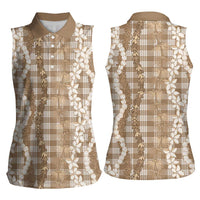Hawaiian Ohia Lehua Lei Women Sleeveless Polo Shirt Plaid Palaka Kalaihaahaa Pattern LT9 - Polynesian Pride