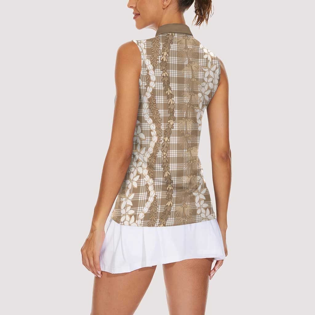 Hawaiian Ohia Lehua Lei Women Sleeveless Polo Shirt Plaid Palaka Kalaihaahaa Pattern LT9 - Polynesian Pride