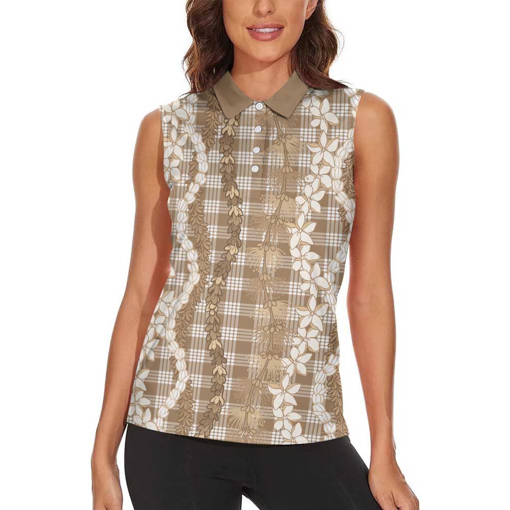 Hawaiian Ohia Lehua Lei Women Sleeveless Polo Shirt Plaid Palaka Kalaihaahaa Pattern LT9 - Polynesian Pride