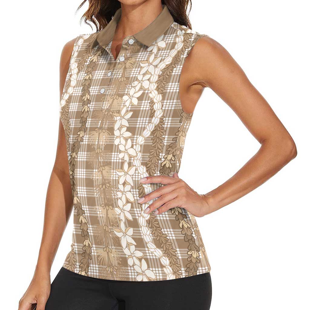 Hawaiian Ohia Lehua Lei Women Sleeveless Polo Shirt Plaid Palaka Kalaihaahaa Pattern LT9 - Polynesian Pride