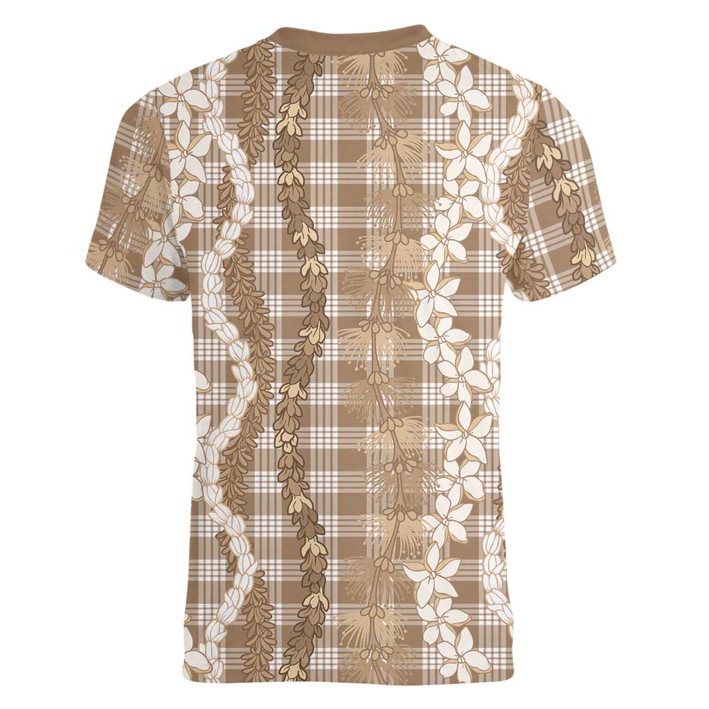 Hawaiian Ohia Lehua Lei Women V-Neck T-Shirt Plaid Palaka Kalaihaahaa Pattern LT9 - Polynesian Pride