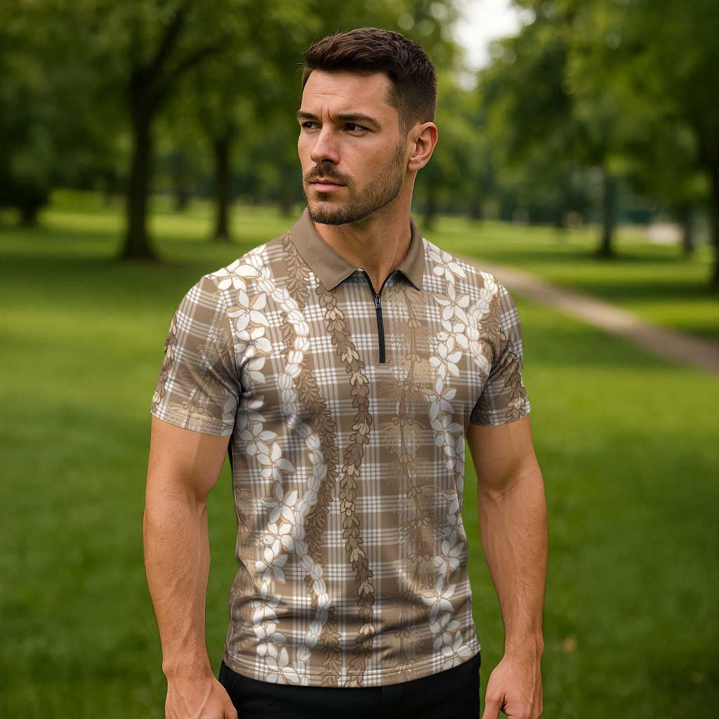 Hawaiian Ohia Lehua Lei Zipper Polo Shirt Plaid Palaka Kalaihaahaa Pattern - Polynesian Pride