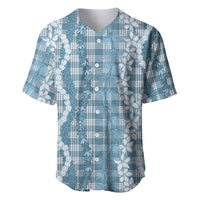 Hawaiian Ohia Lehua Lei Baseball Jersey Plaid Palaka Uliuli Omaomao Pattern LT9 Teal - Polynesian Pride