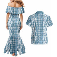 Hawaiian Ohia Lehua Lei Couples Matching Mermaid Dress and Hawaiian Shirt Plaid Palaka Uliuli Omaomao Pattern LT9 - Polynesian Pride