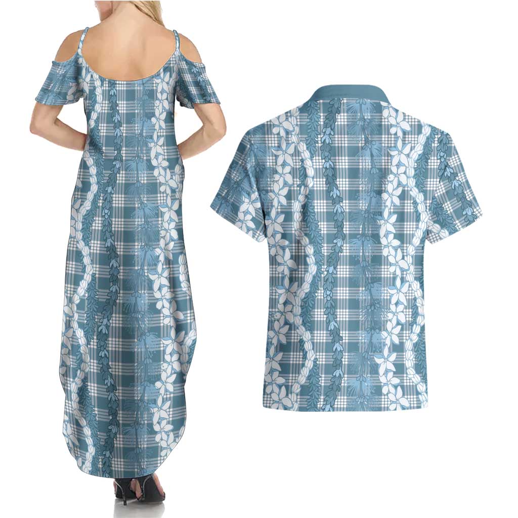Hawaiian Ohia Lehua Lei Couples Matching Summer Maxi Dress and Hawaiian Shirt Plaid Palaka Uliuli Omaomao Pattern LT9 - Polynesian Pride
