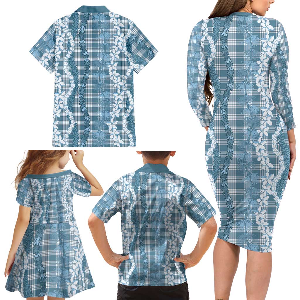 Hawaiian Ohia Lehua Lei Family Matching Long Sleeve Bodycon Dress and Hawaiian Shirt Plaid Palaka Uliuli Omaomao Pattern LT9 - Polynesian Pride