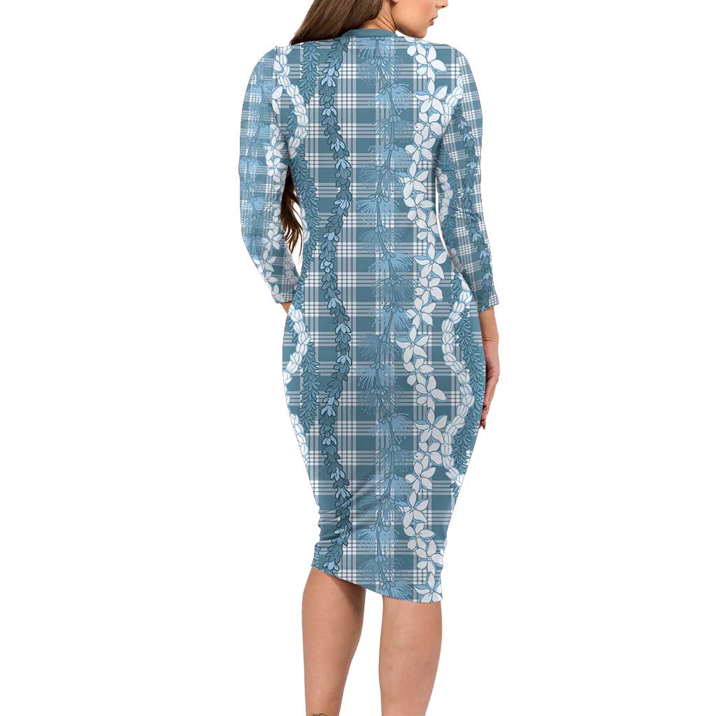 Hawaiian Ohia Lehua Lei Family Matching Long Sleeve Bodycon Dress and Hawaiian Shirt Plaid Palaka Uliuli Omaomao Pattern LT9 - Polynesian Pride