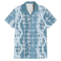 Hawaiian Ohia Lehua Lei Family Matching Mermaid Dress and Hawaiian Shirt Plaid Palaka Uliuli Omaomao Pattern LT9 Dad's Shirt - Short Sleeve Teal - Polynesian Pride