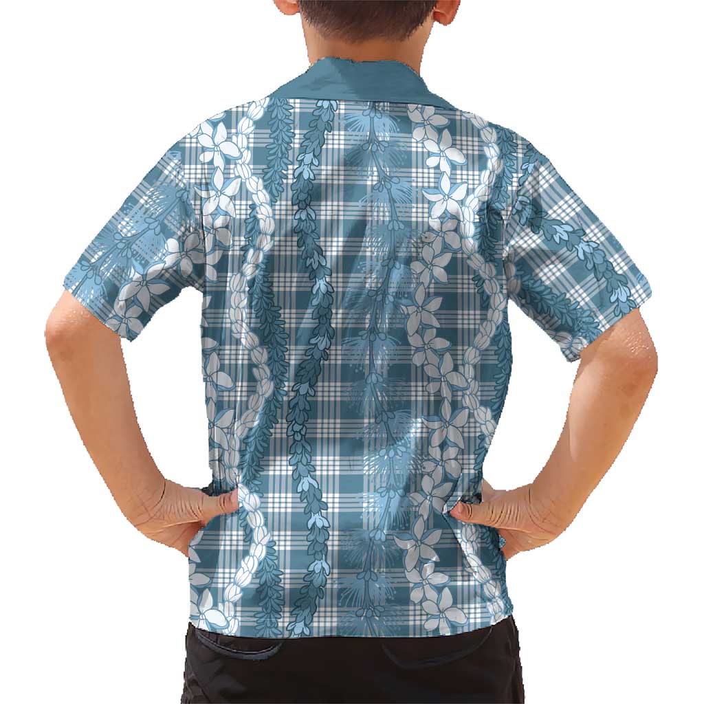 Hawaiian Ohia Lehua Lei Family Matching Off The Shoulder Long Sleeve Dress and Hawaiian Shirt Plaid Palaka Uliuli Omaomao Pattern LT9 - Polynesian Pride