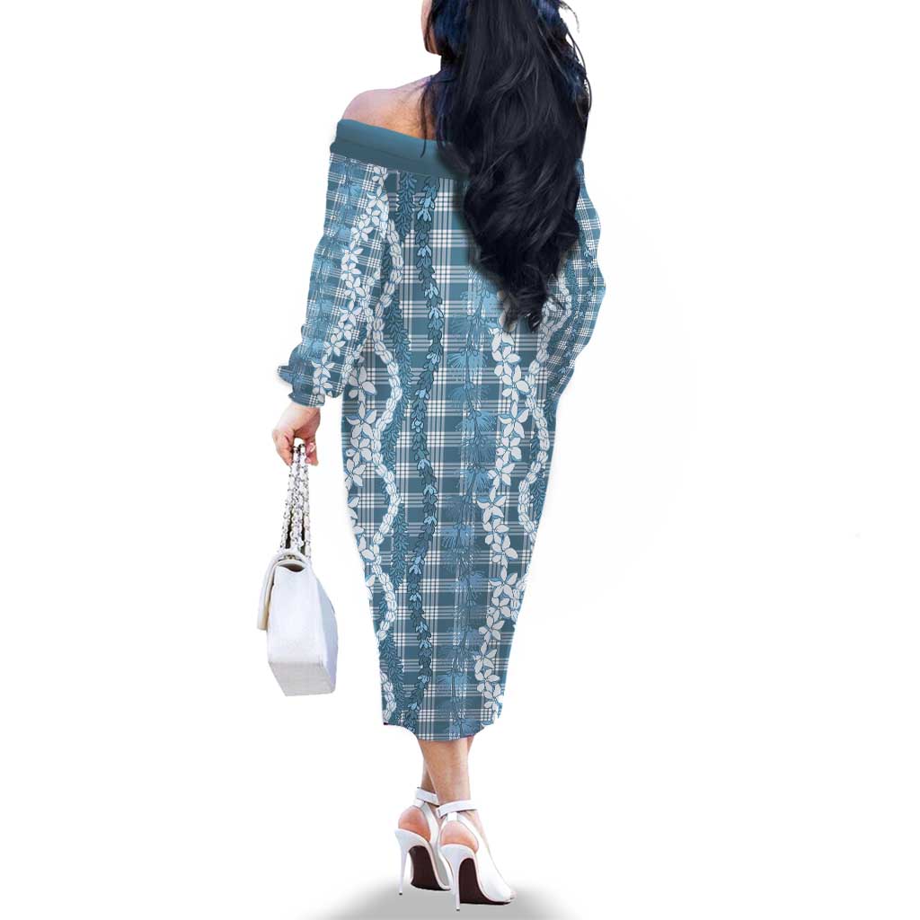 Hawaiian Ohia Lehua Lei Family Matching Off The Shoulder Long Sleeve Dress and Hawaiian Shirt Plaid Palaka Uliuli Omaomao Pattern LT9 - Polynesian Pride